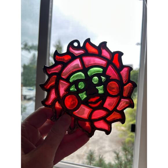 Vintage Sun Face Trivet Suncatcher Enamel Metal Boho Retro Kitchenware - Picture 5 of 7